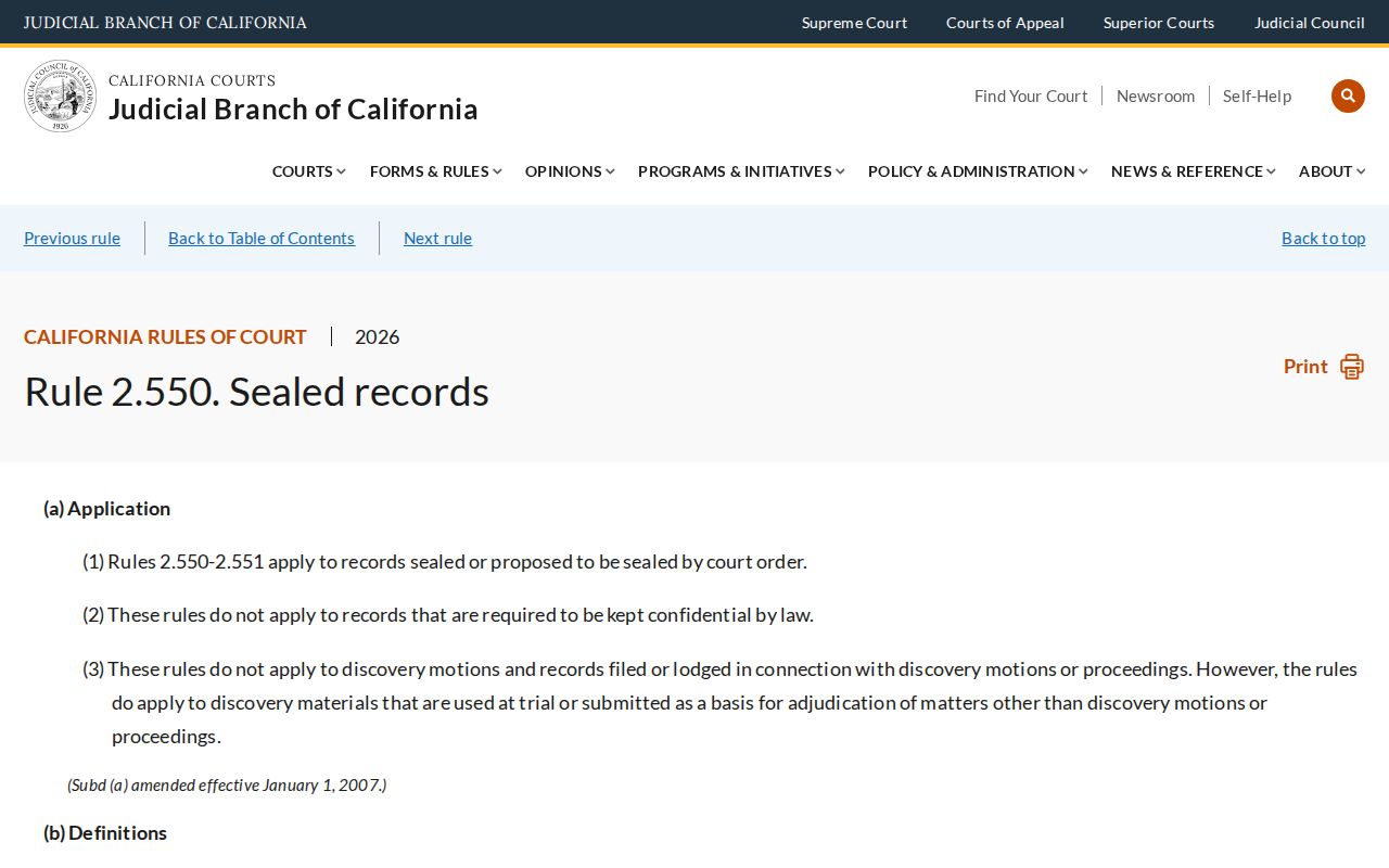 Markleeville sealed criminal court record rule