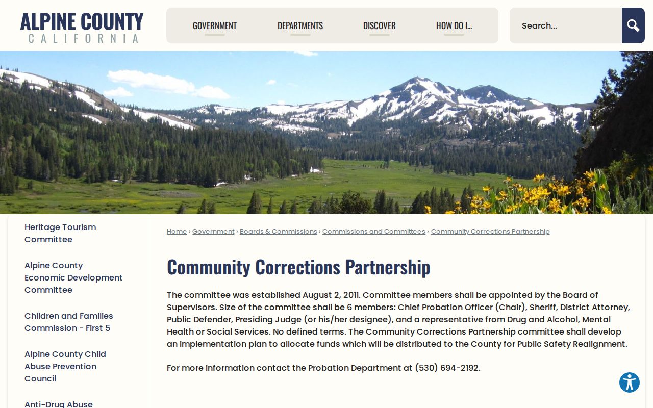 Alpine County criminal records probation partnership