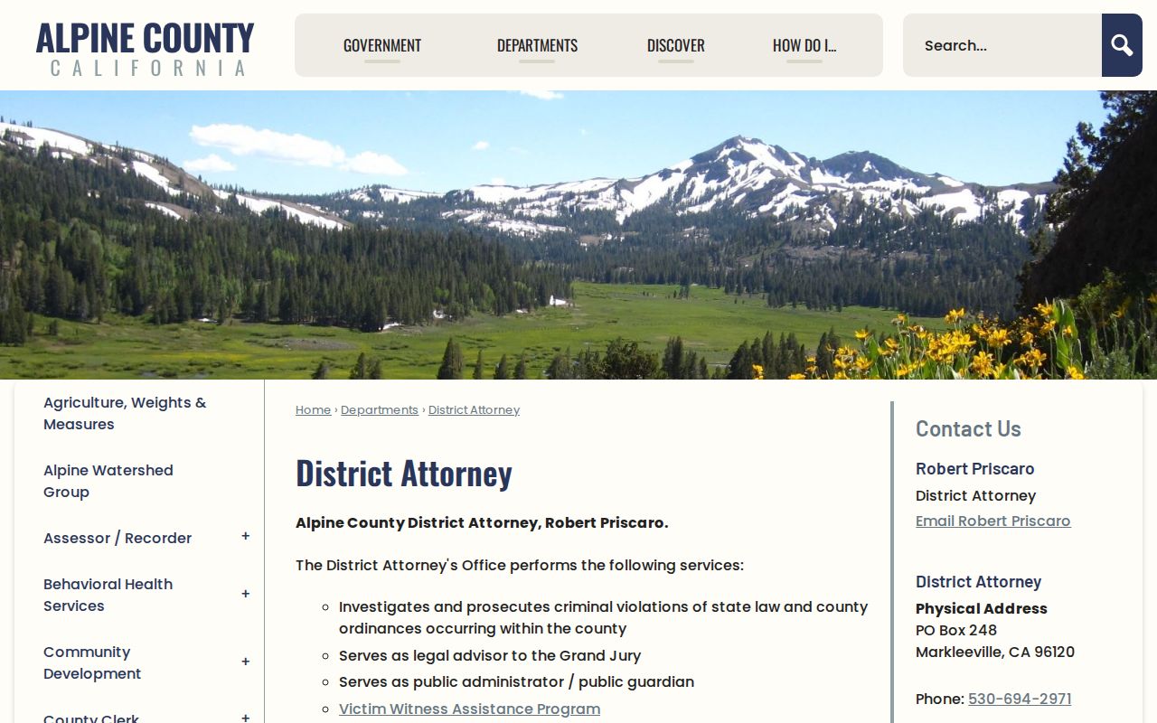 Alpine County criminal prosecution records office information