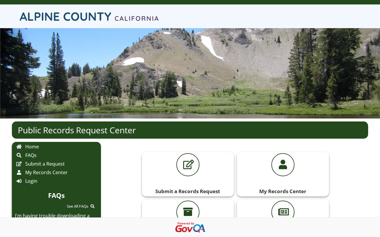 Alpine County GovQA criminal records request portal