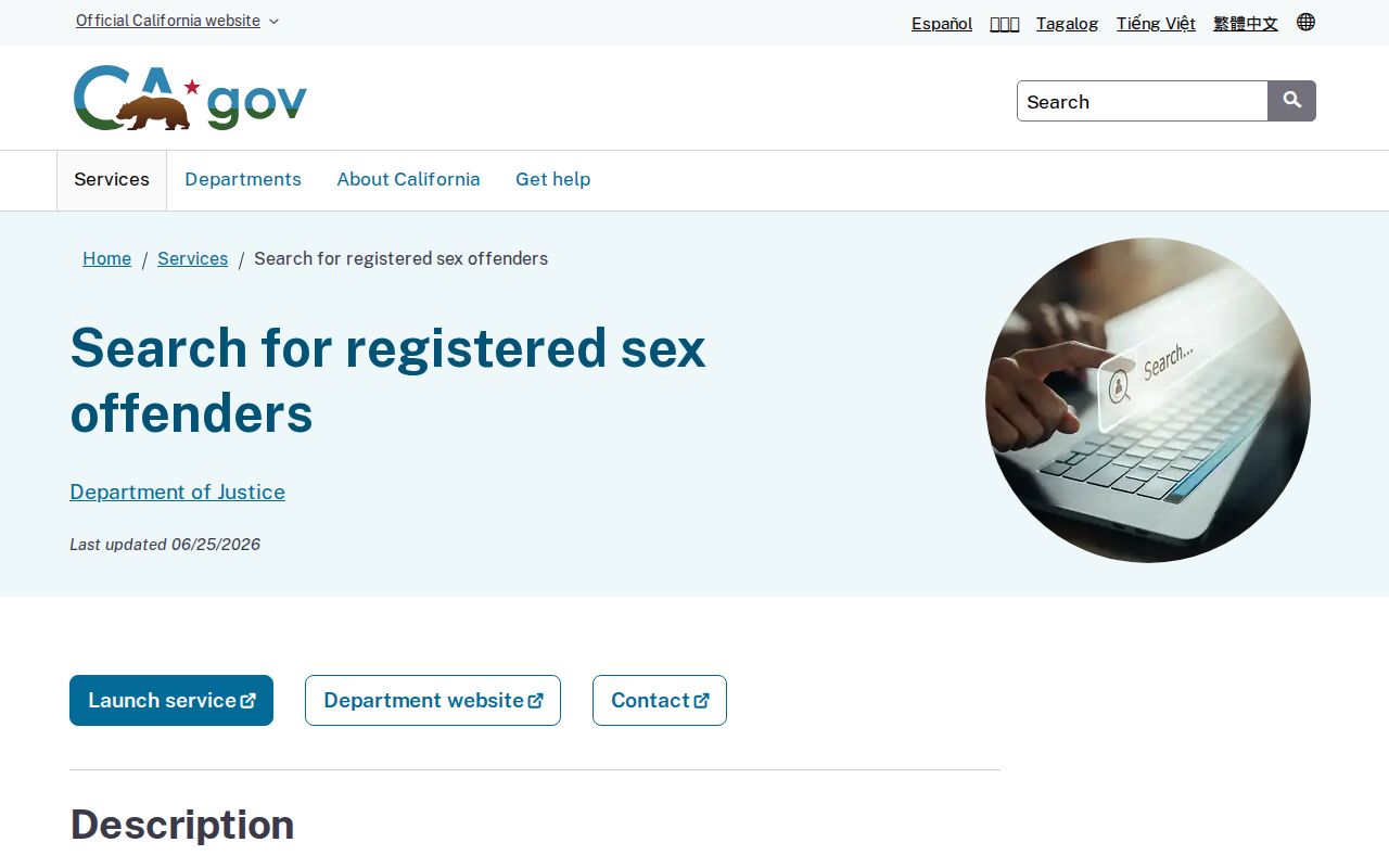 Alpine County sex offender check CA.gov service information