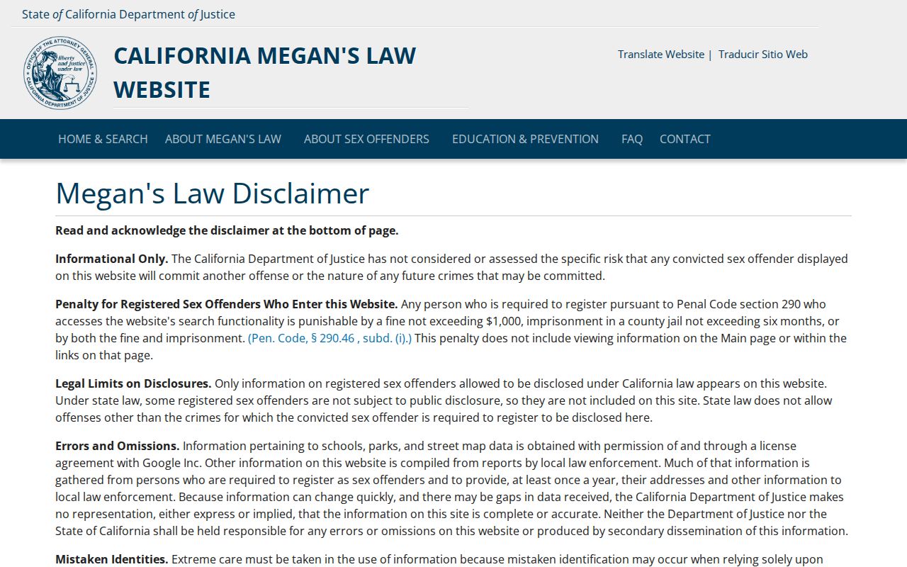 Official California Megan's Law Alpine County registry search gateway