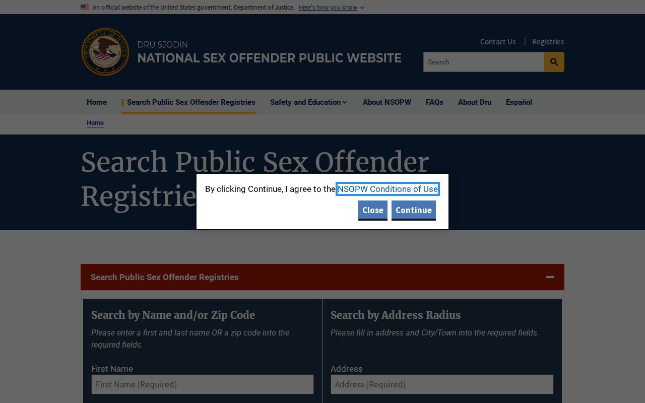 NSOPW cross-state sex offender search fields for Alpine County