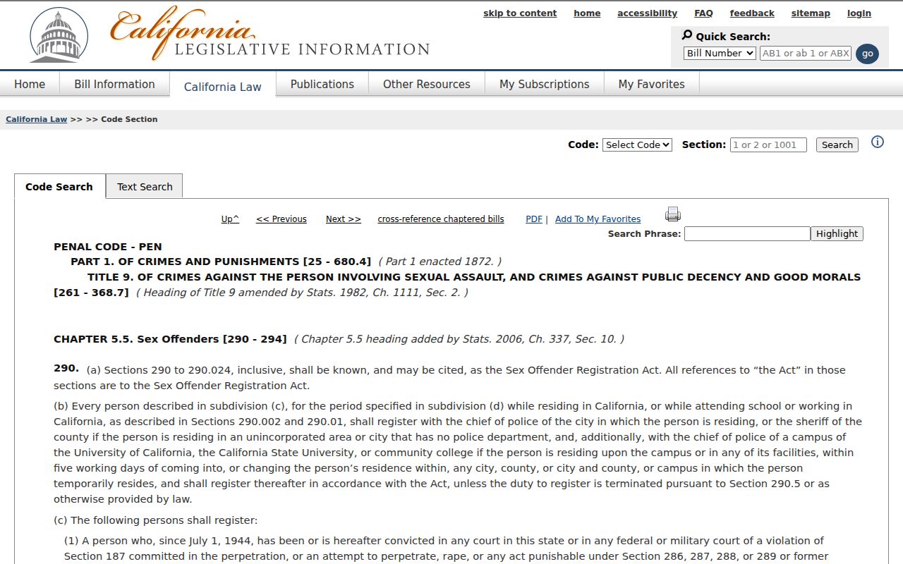 Penal Code 290 registration framework for Alpine County registry records